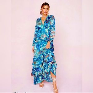 Tiered Ruffle Print Maxi Dress with Cutouts